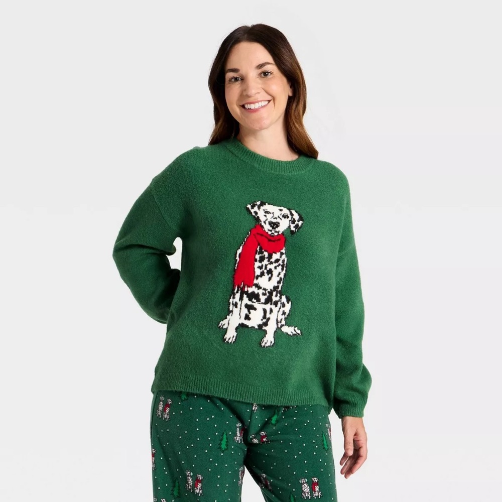 Women's nwt Dalmatian Holiday Matching Family Sweater - Green
